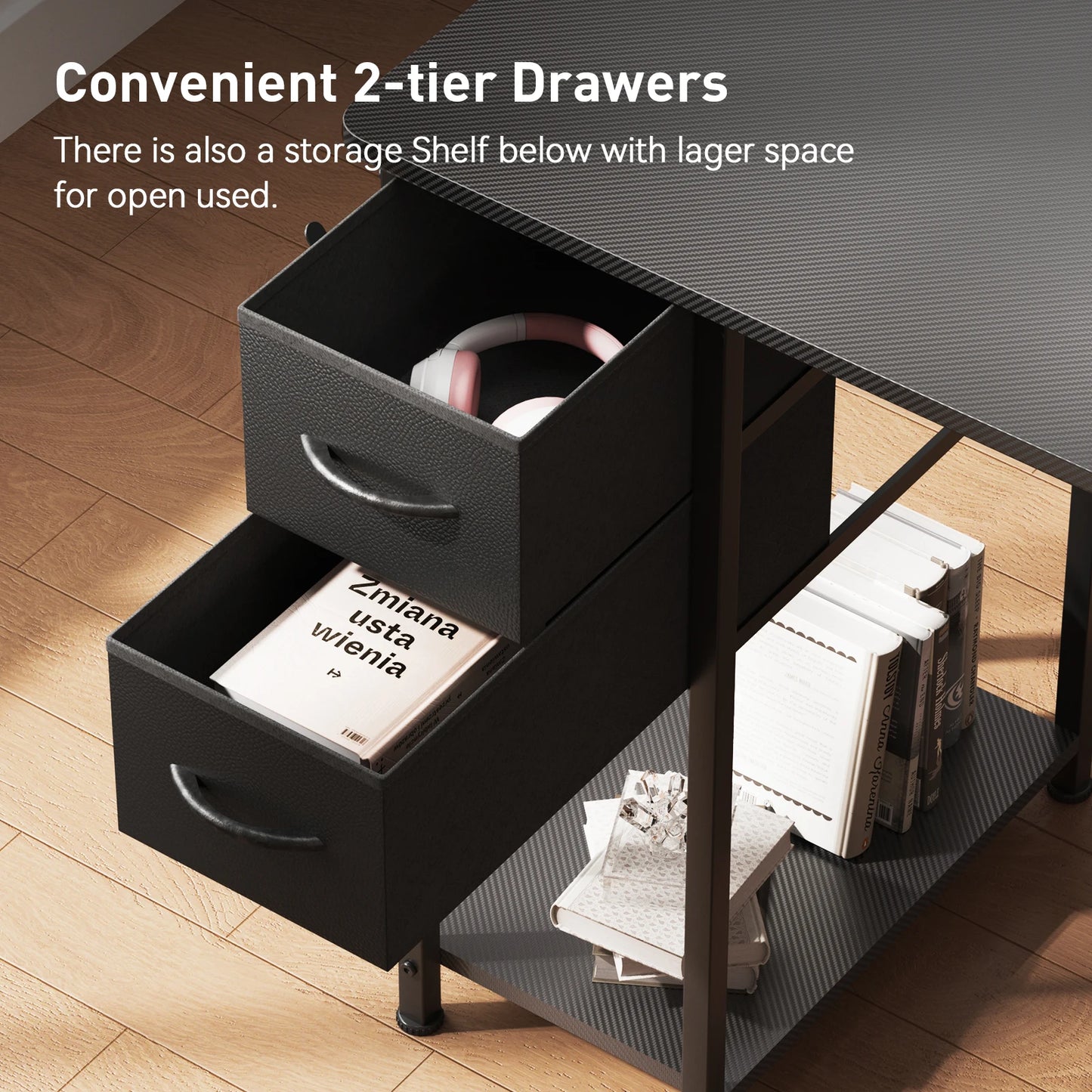 L-Shape Gaming Desk with Drawers, Home Office