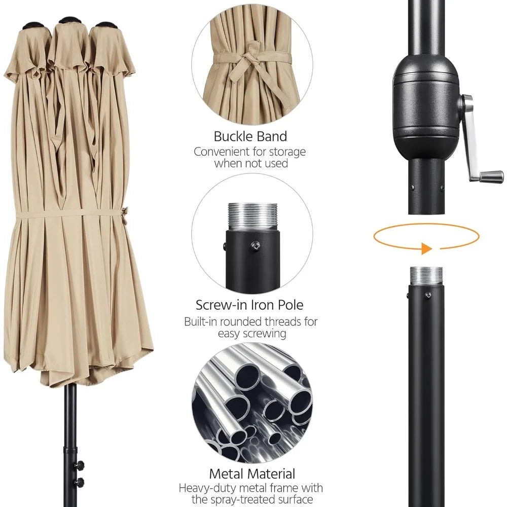 15 ft Large Patio Umbrella with Solar Lights