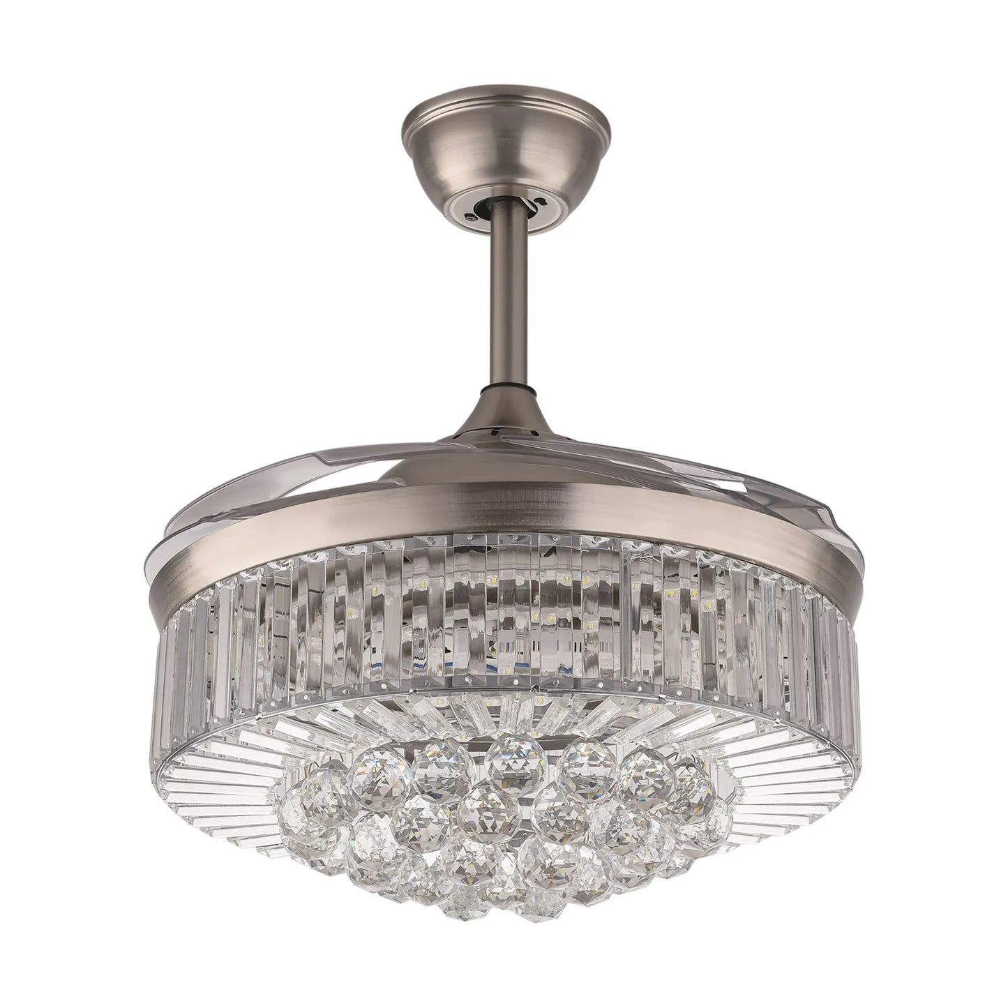 36 Inch Sliver LED Invisible Ceiling Fan with LED Light Crystal Chandelier