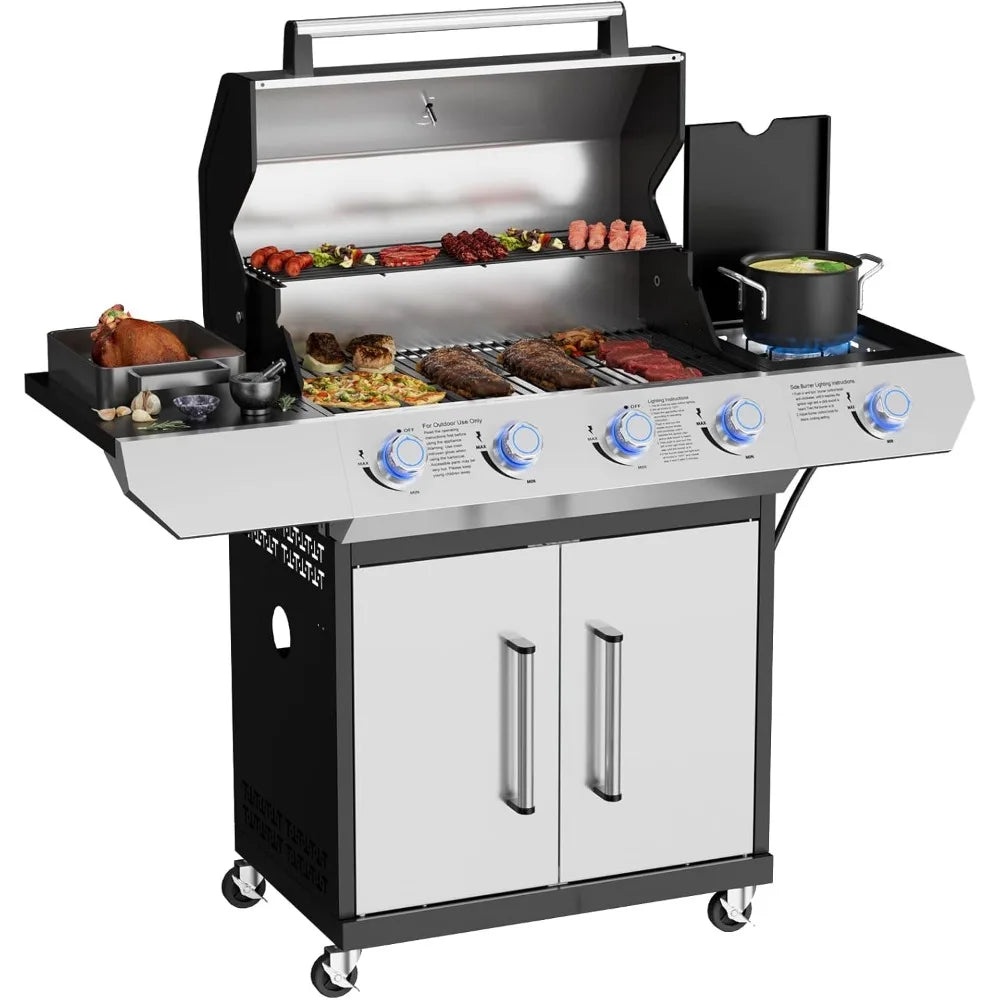 4 Led Burner Propane Gas Grill with Side Burner