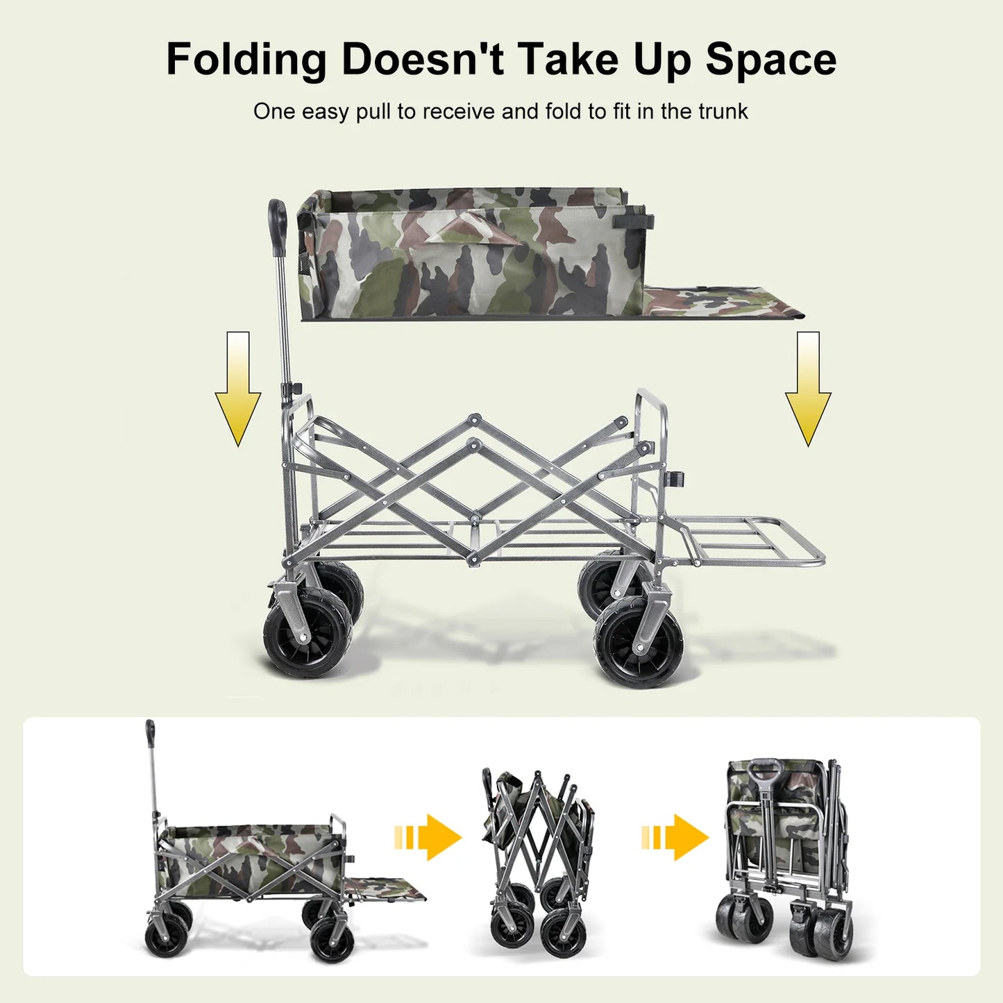Duty Foldable Wagon Cart with 360° Rotating Wheels for All Terrain