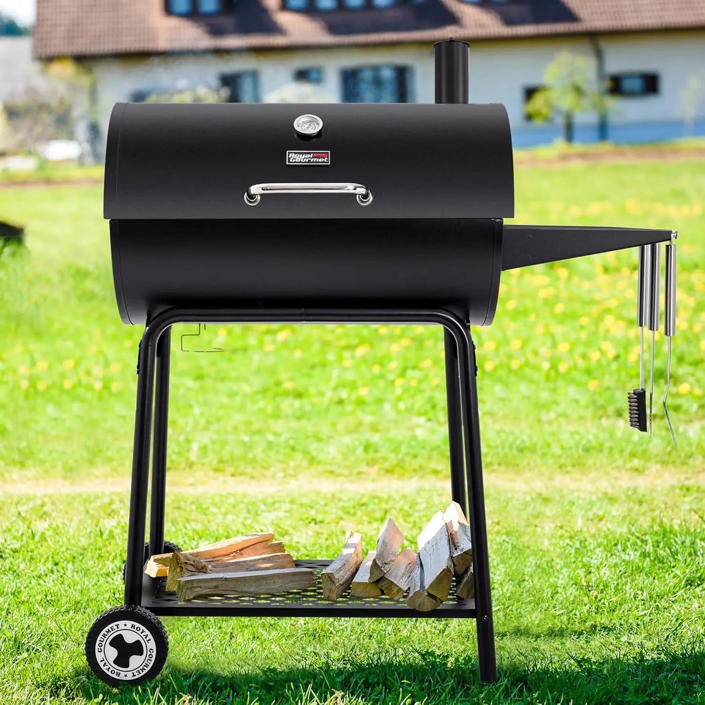 Barrel Charcoal Grill with Side Table
