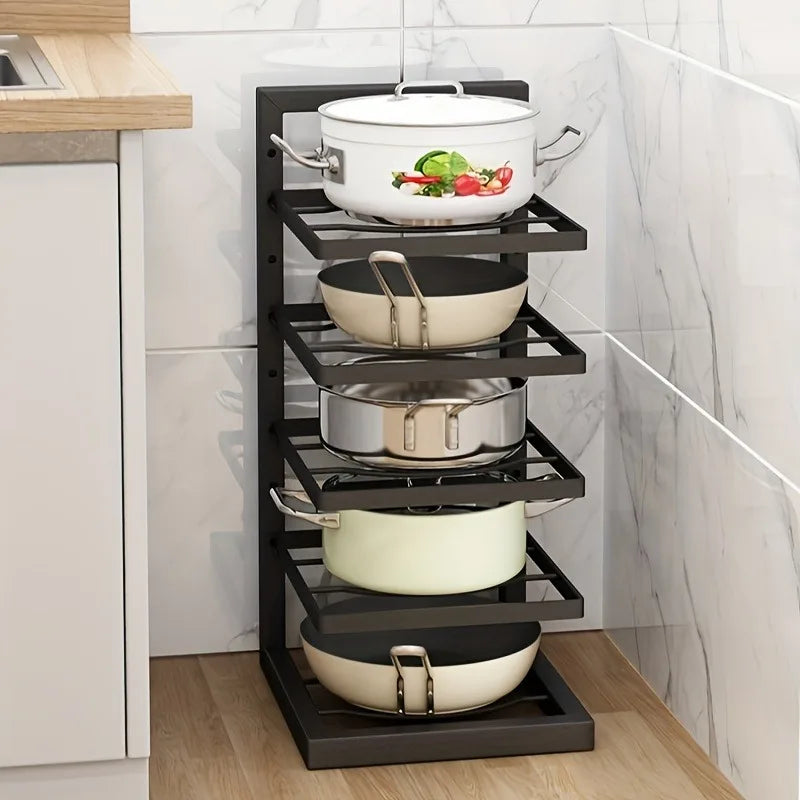 1pc Height Adjustable Three And Four Tier Pot Rack Storage