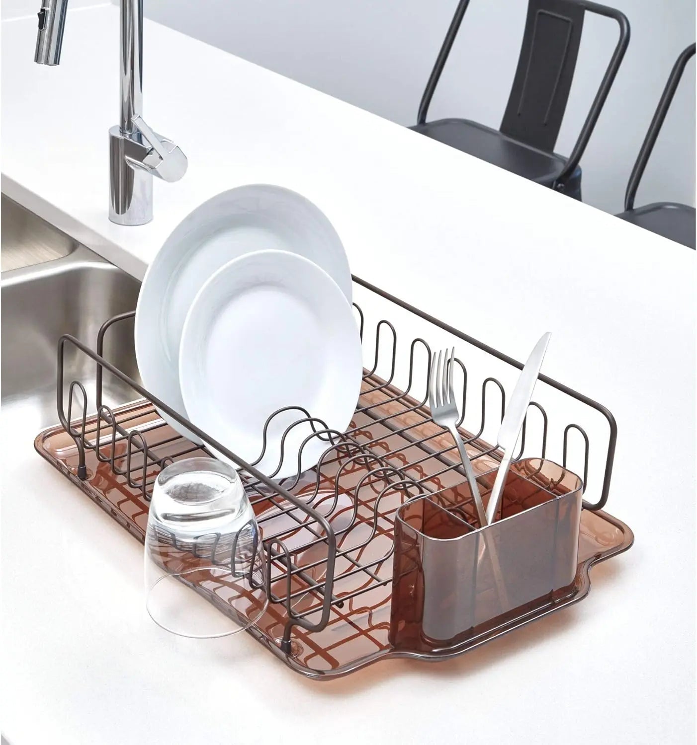 Stainless Steel Metal Sink Dish Drainer Plastic Tray