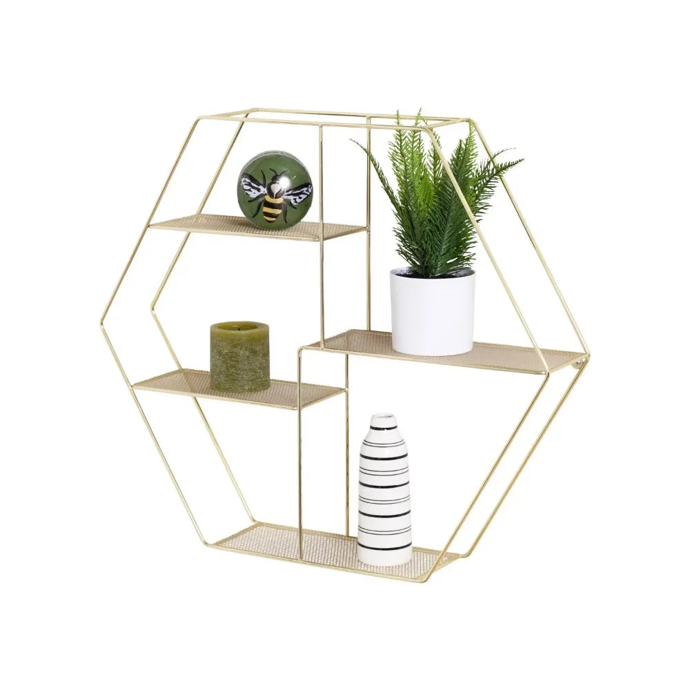 Geometric Accent Wall Shelf, Gold