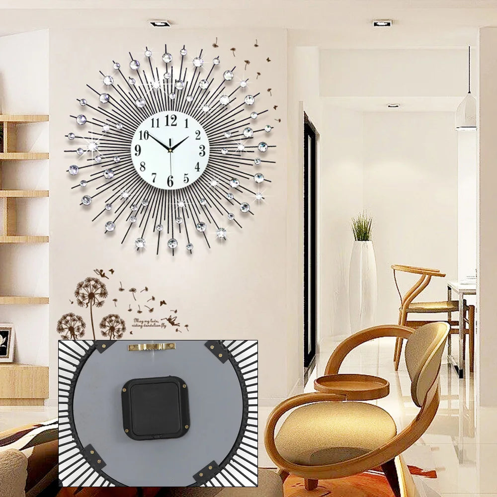 60x60cm Modern Luxury Large Art Round Diamond Wall Clock
