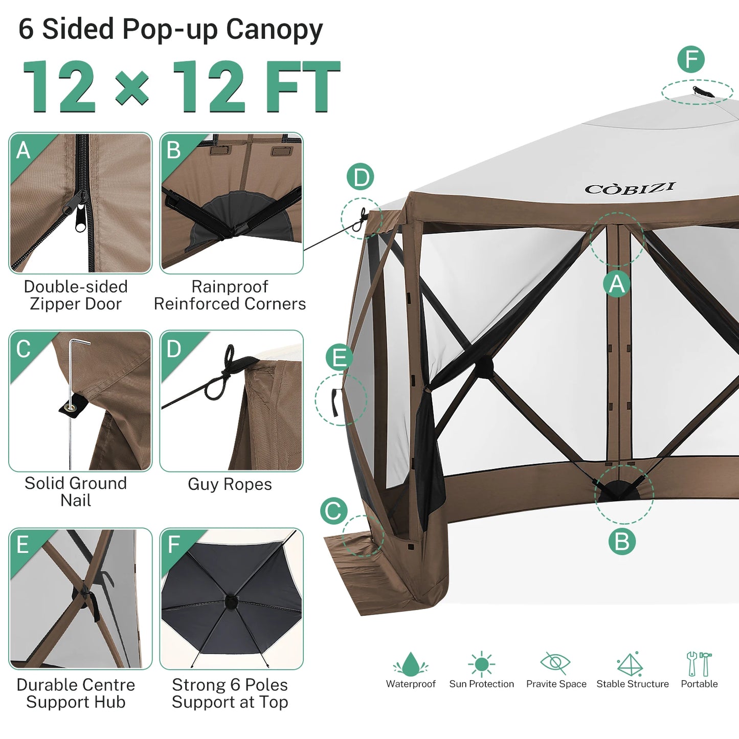 12x12ft Pop up Gazebo Screen House Tent with Mosquito Netting