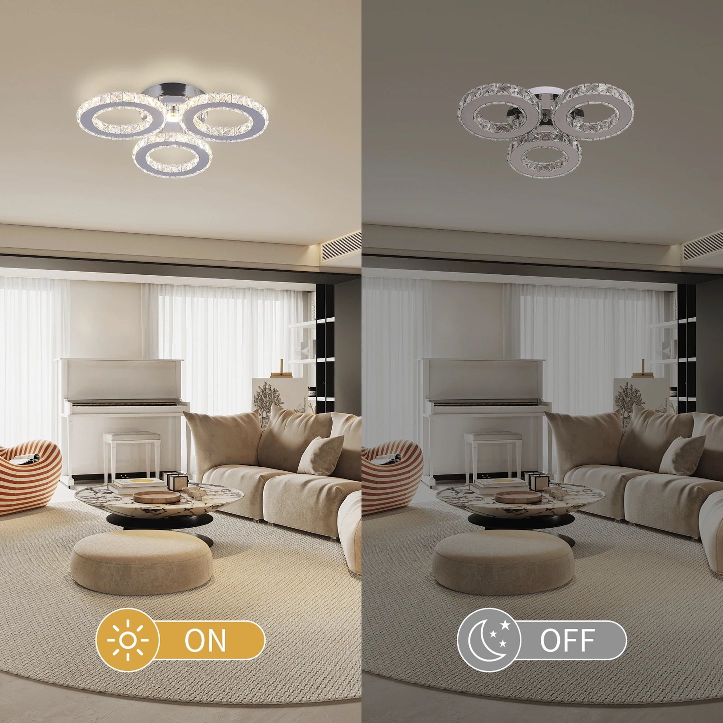 3-Circle Crystal Dimmable Ceiling Light