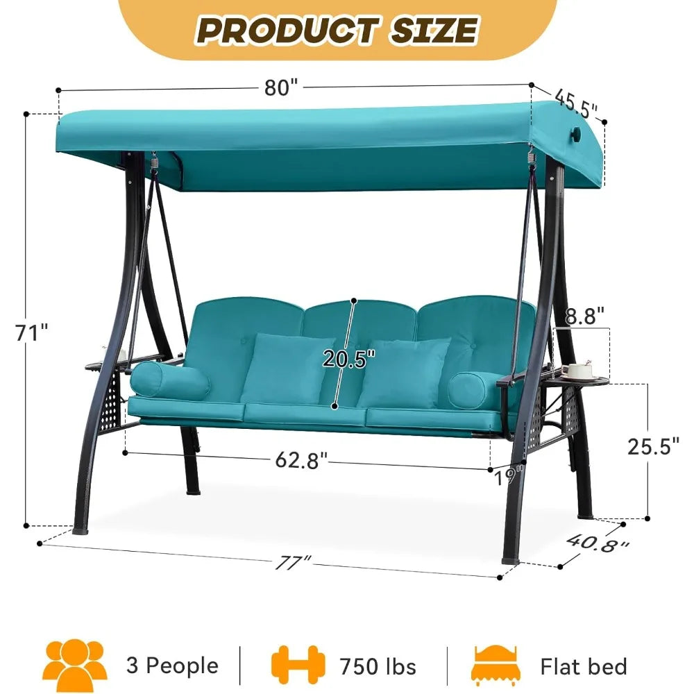 3 Seats Outdoor Porch Swing with Adjustable Canopy