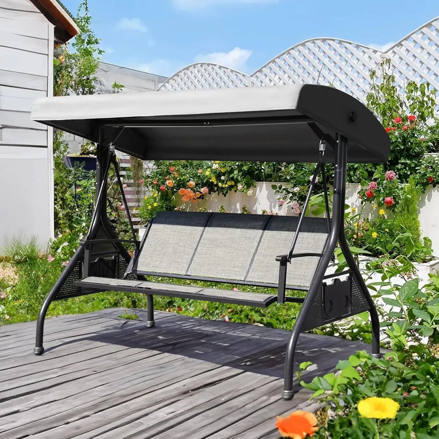 Outdoor Patio Swing with Adjustable Canopy