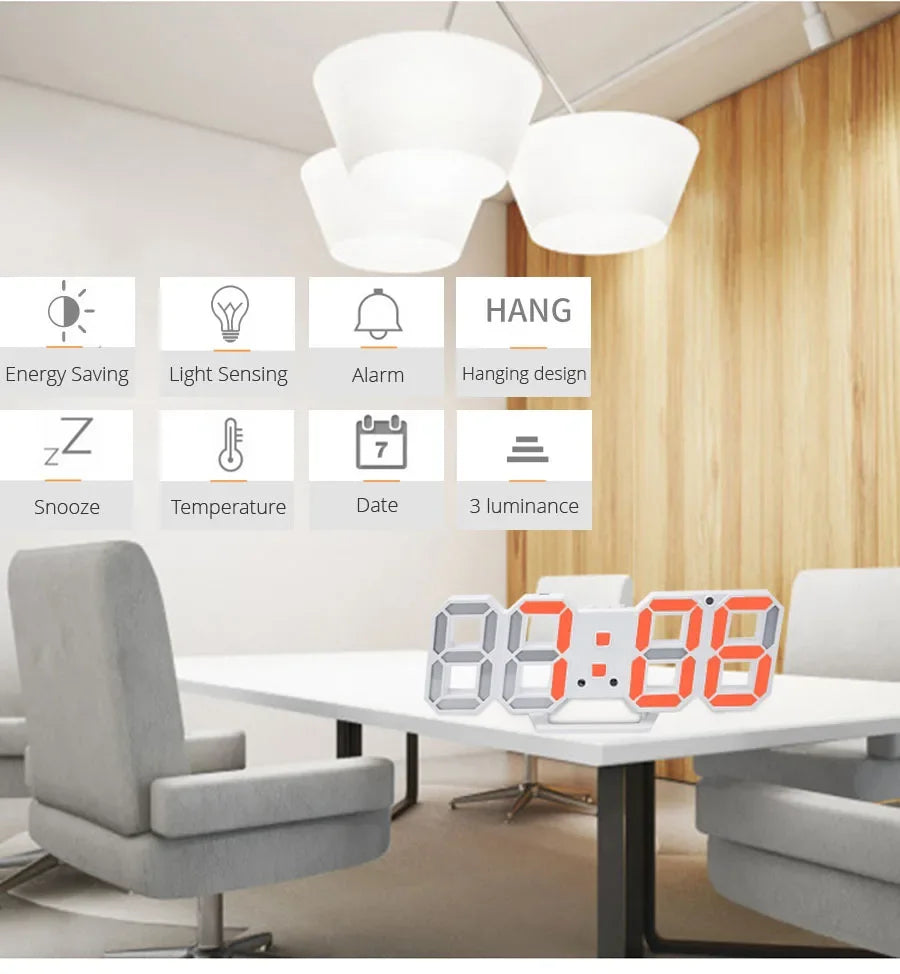 3D LED Wall Clock / Digital Alarm Nightlight