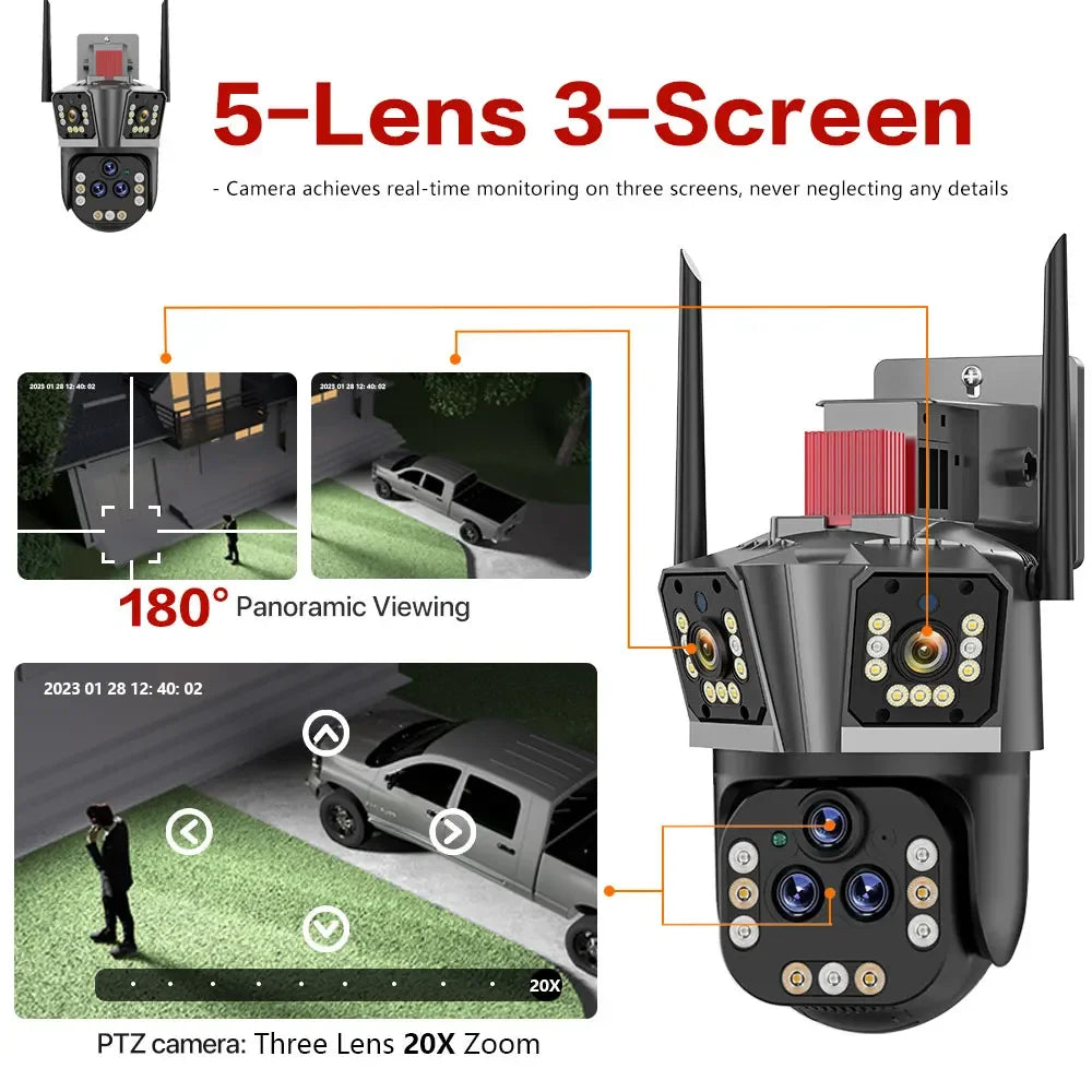 10K 20MP WiFi IP Camera with Five Lenses Home Security Protection and Video Surveillance