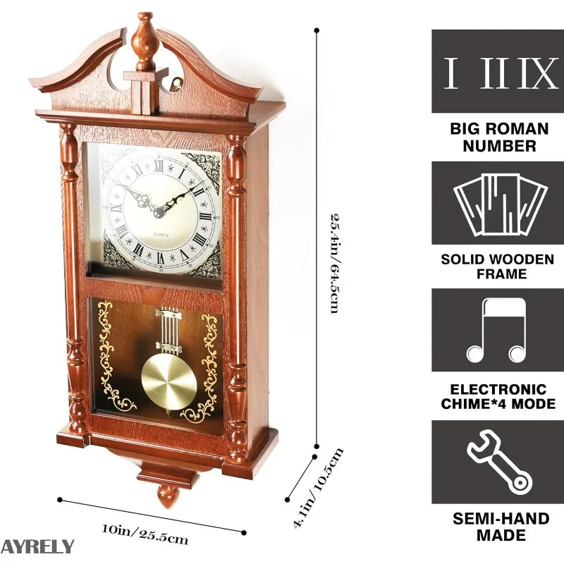 Grandfather Vintage Wall Clock with Pendulum and Chime