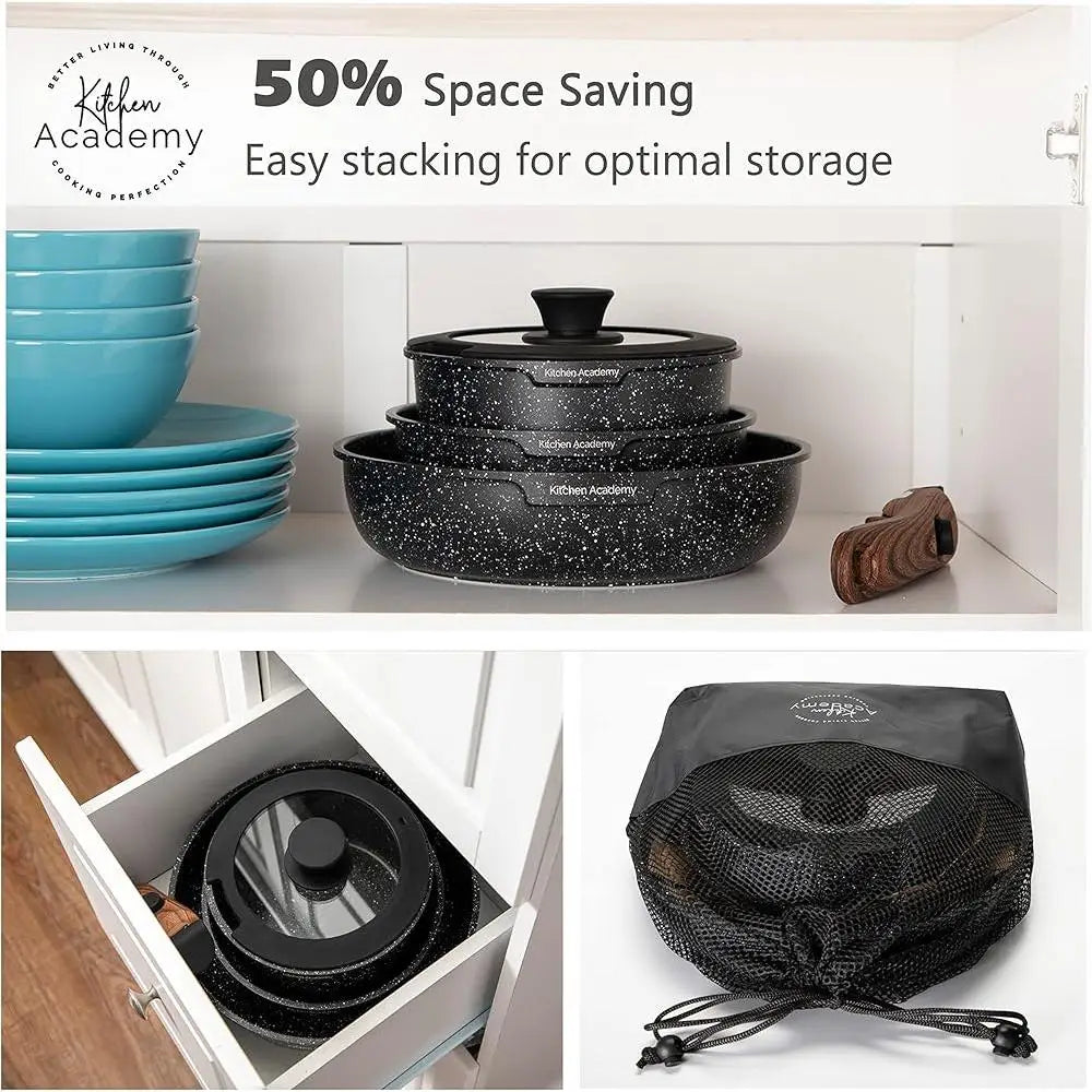 10 Piece Non Stick Induction Cookware Set Detachable Handle