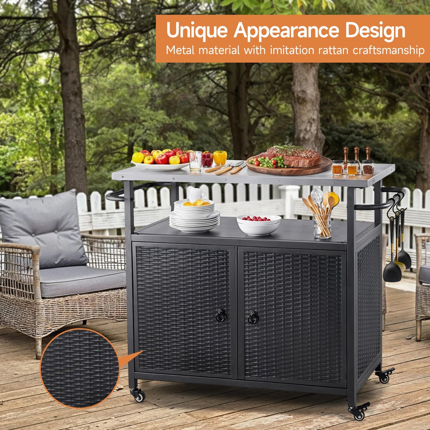 Outdoor Grill Cart with Storage Cabinet