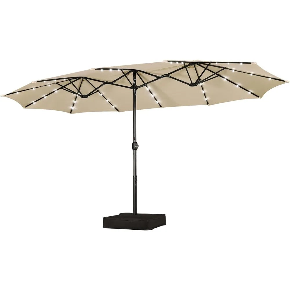 15 ft Large Patio Umbrella with Solar Lights