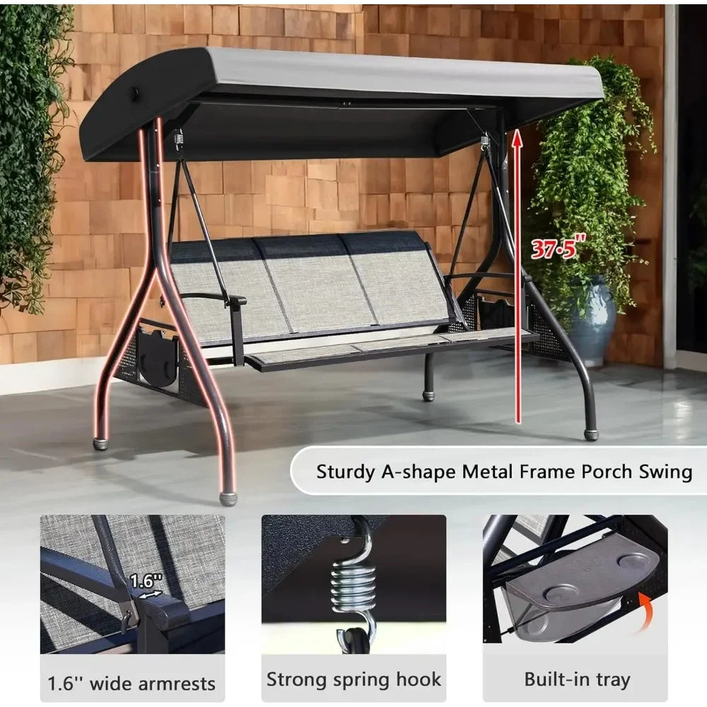 Outdoor Patio Swing with Adjustable Canopy