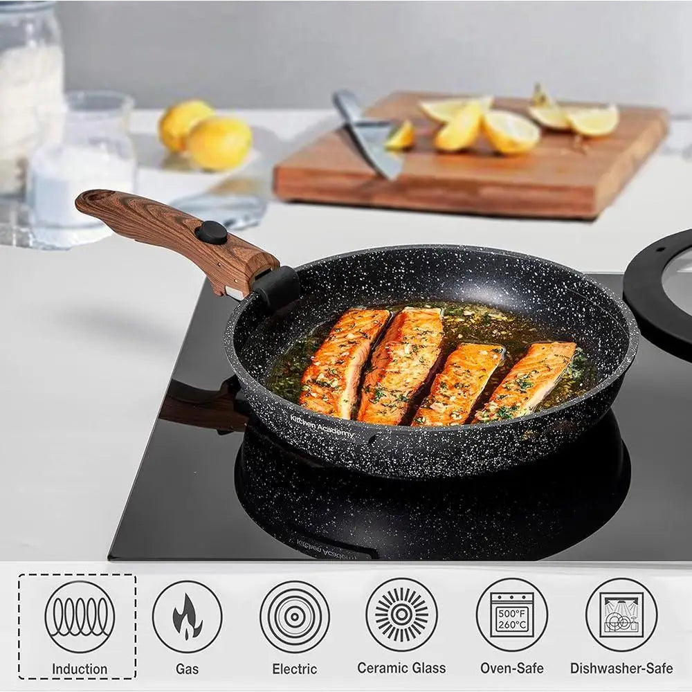 10 Piece Non Stick Induction Cookware Set Detachable Handle