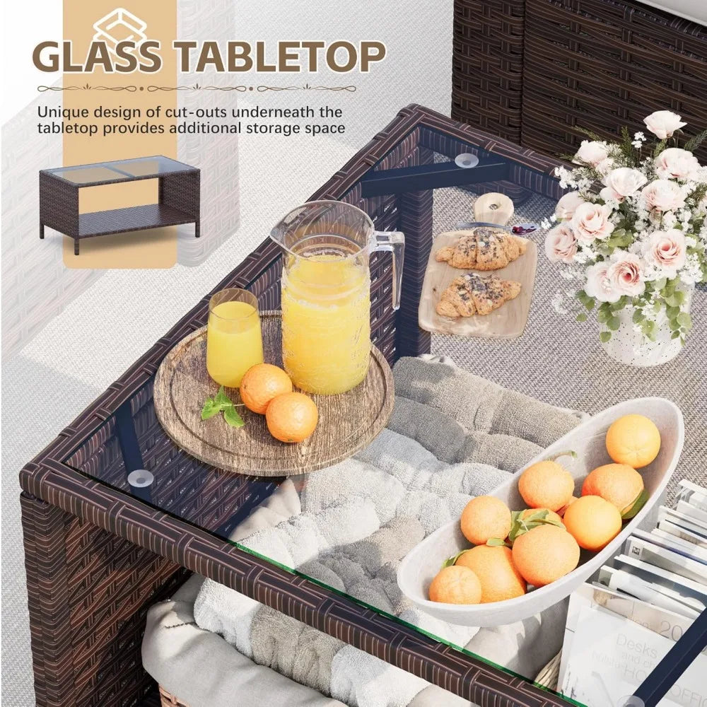 4 Pieces Patio Furniture Sets Rattan Chair Wicker Conversation Sofa Set