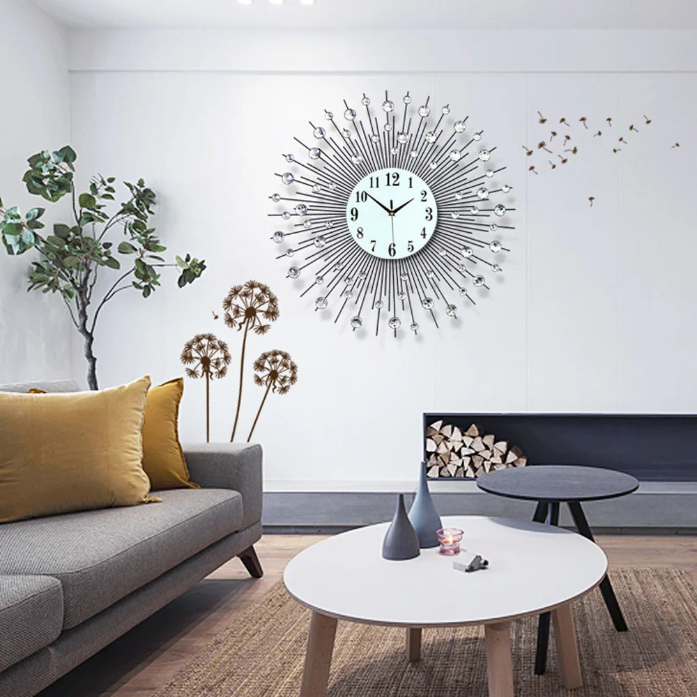 60x60cm Modern Luxury Large Art Round Diamond Wall Clock