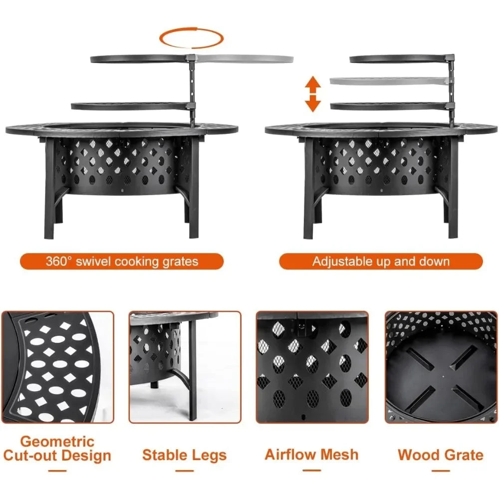 Three in One Fire Pit with 2 Grills