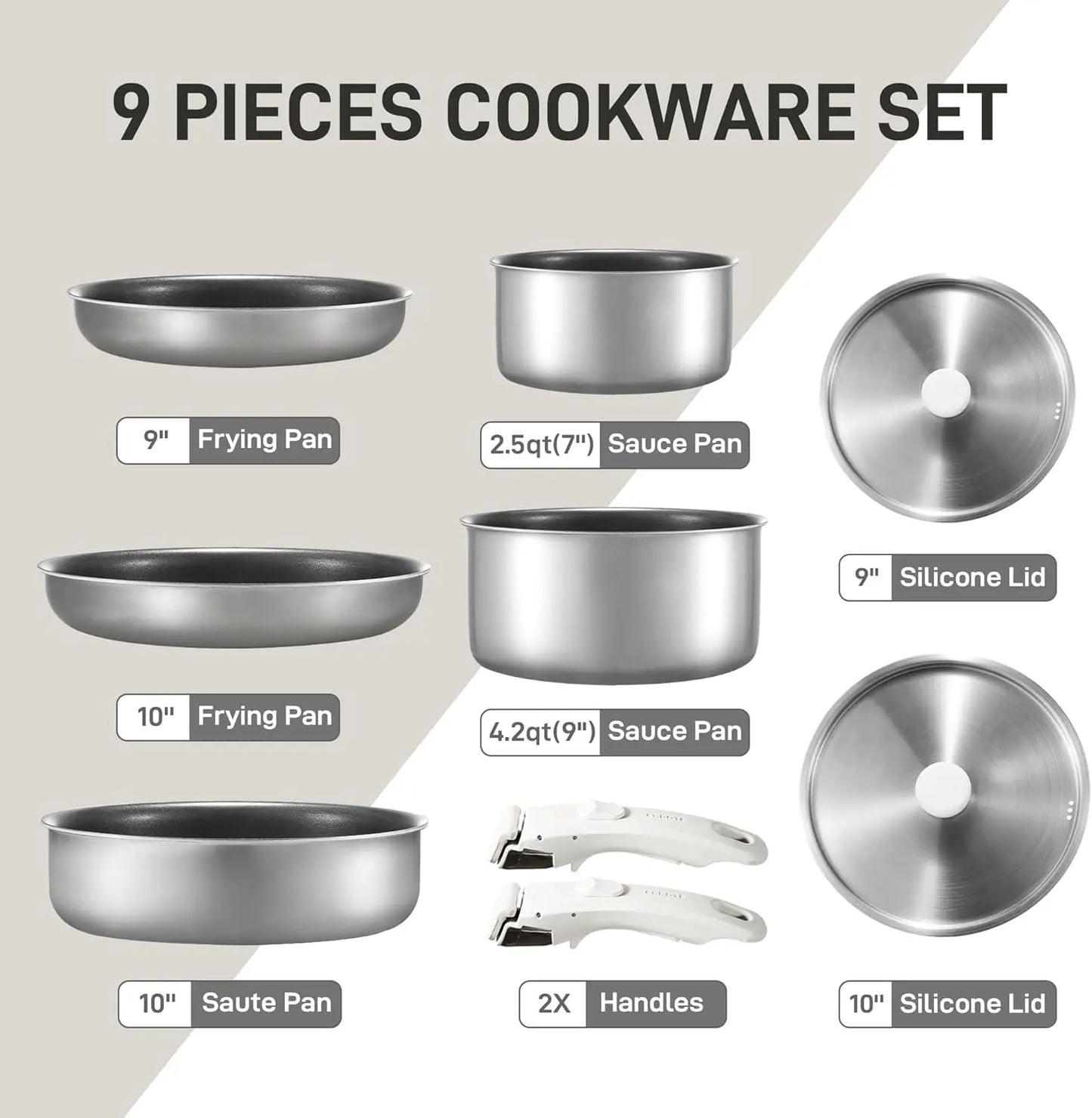 9pcs Stainless Steel Pots and Pans Set Non Stick