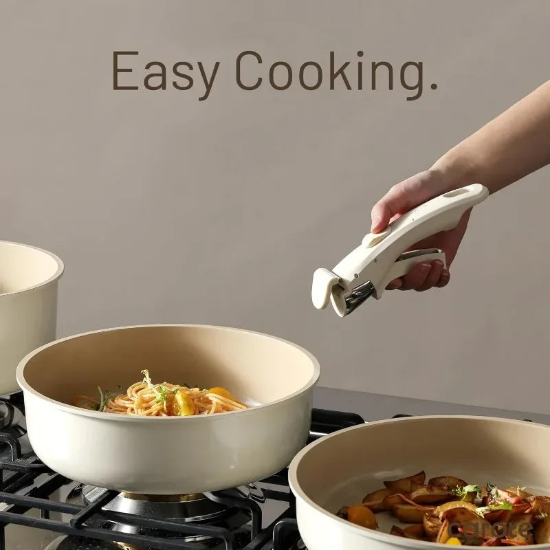 21pcs Detachable Handle Pots and Pan Set, Ceramic Nonstick Induction Cookware