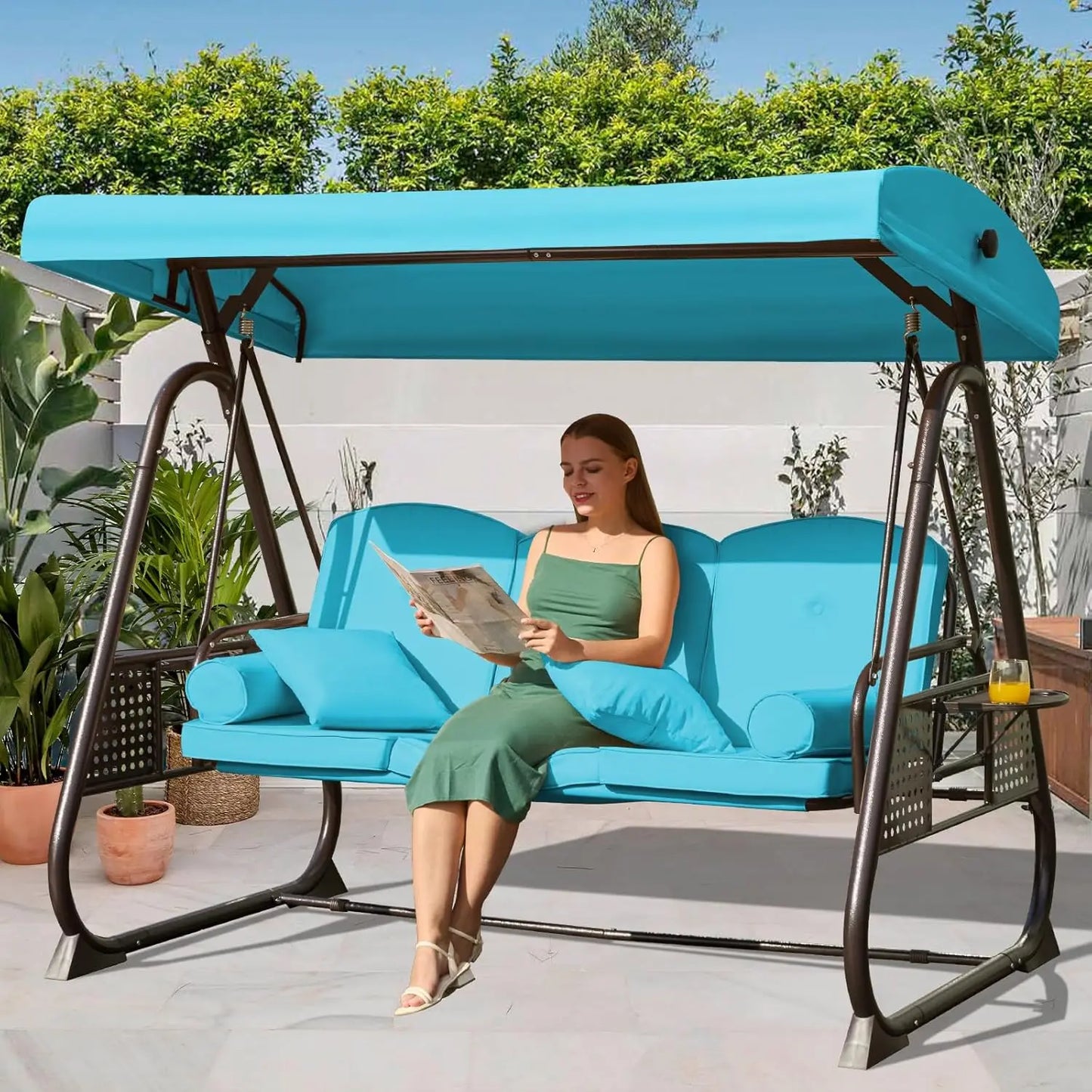 3 Seats Outdoor Porch Swing with Adjustable Canopy