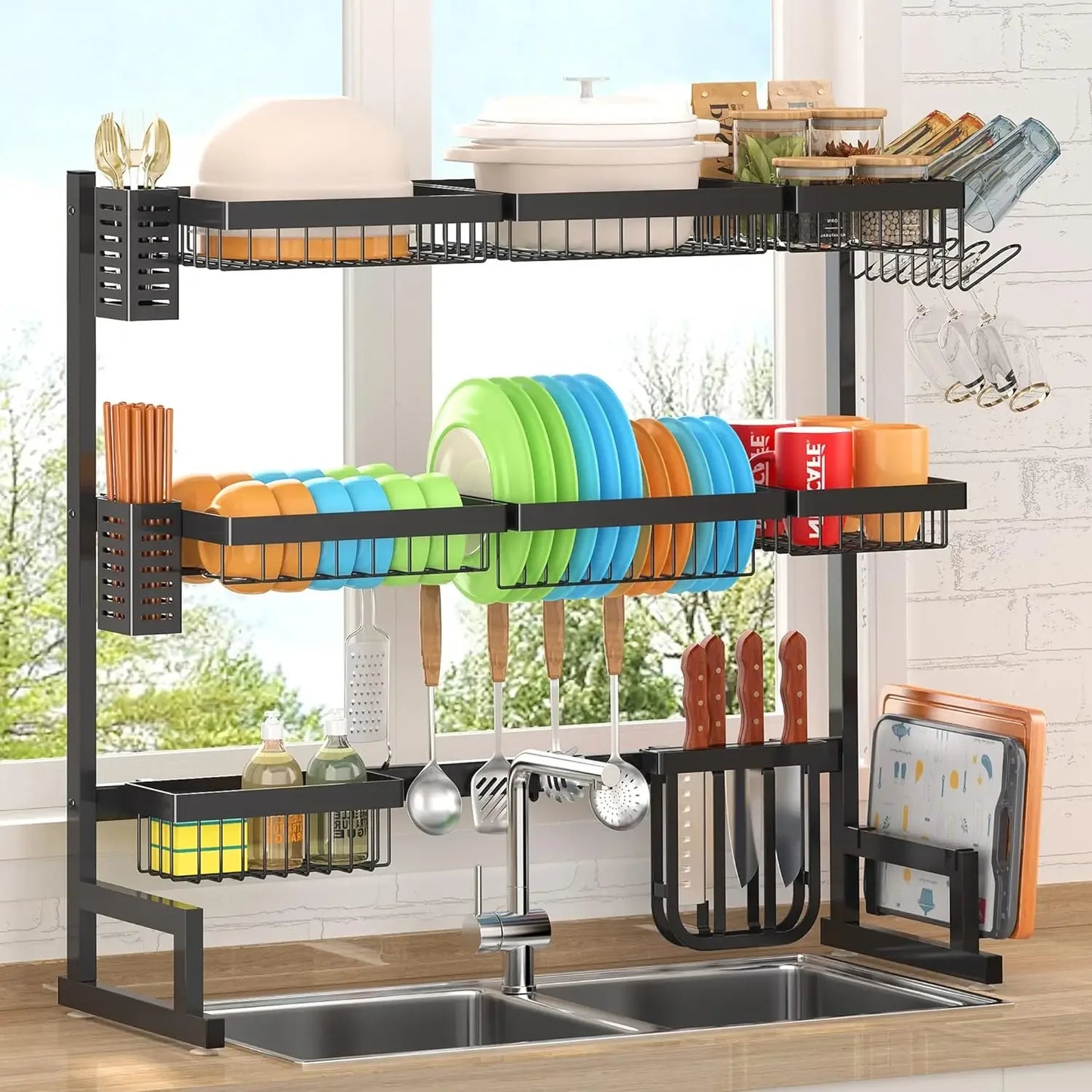 Adjustable Over Sink Dish Drying Rack 3 Tier