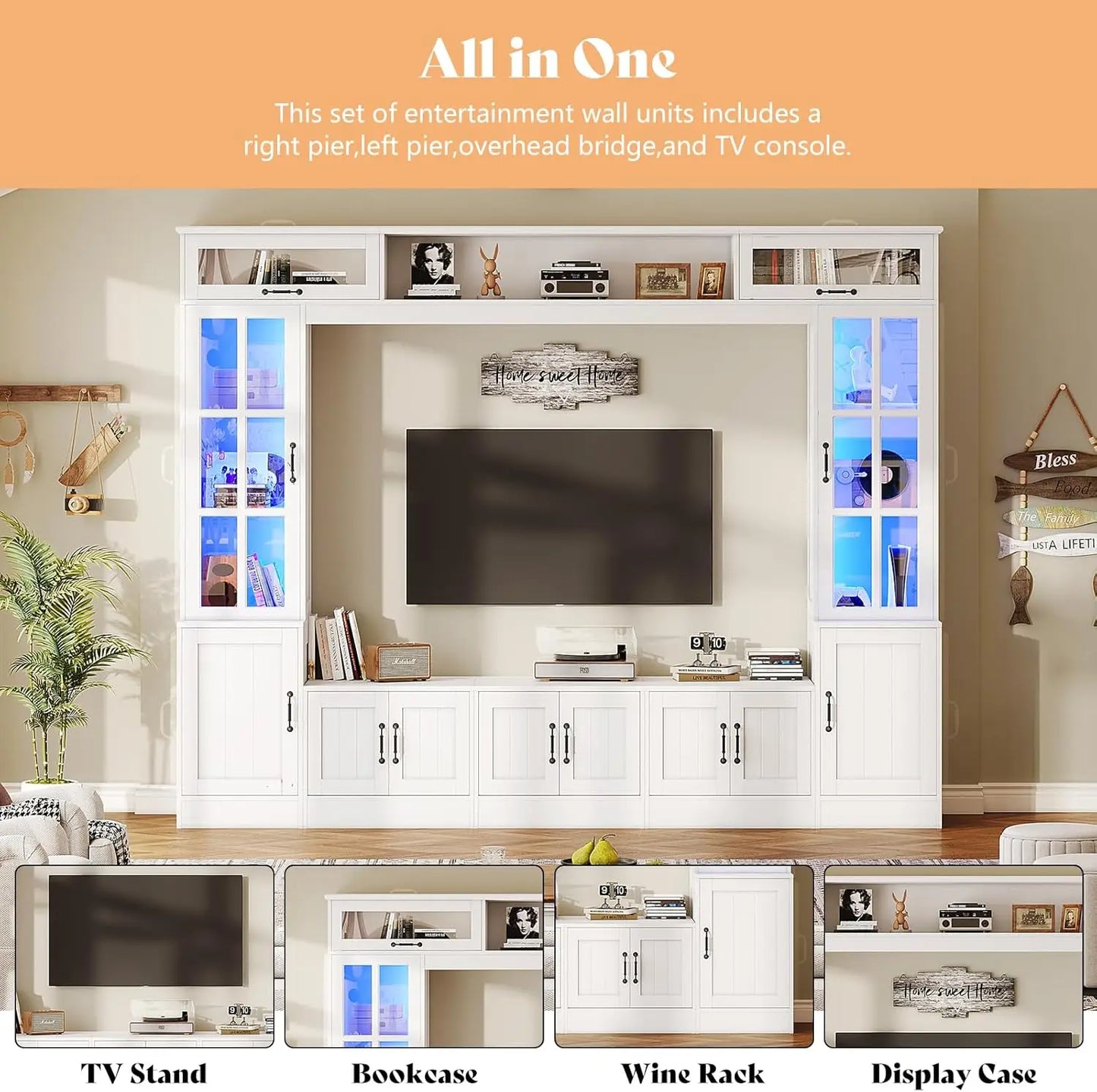 98" Wall Unit TV Stand with Storage for TVs up to 80"