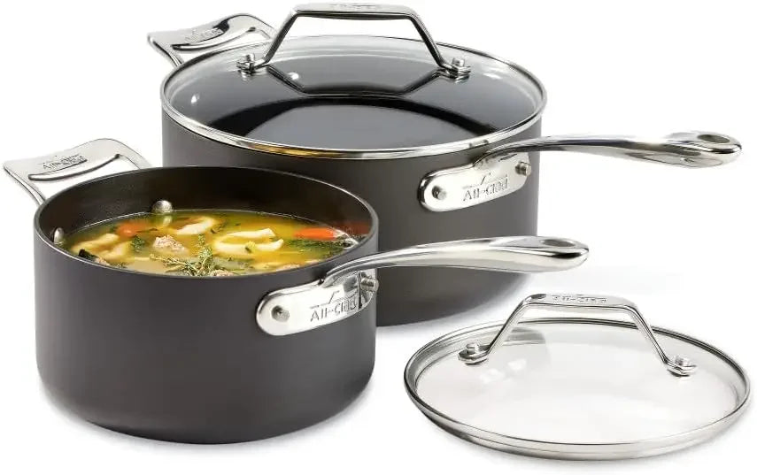 All-Clad Essentials Hard Anodized Nonstick Sauce Pan Set 4 Piece