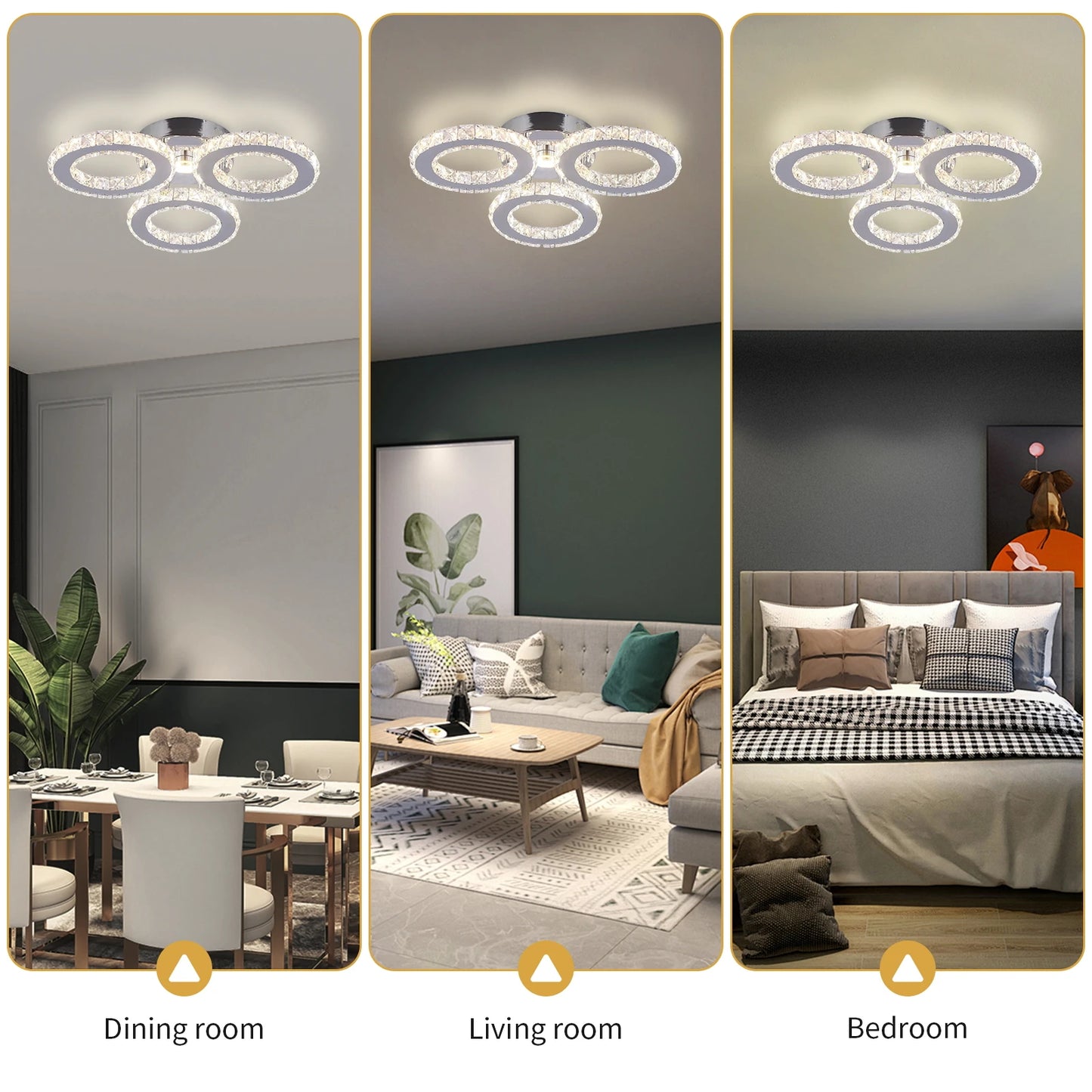 3-Circle Crystal Dimmable Ceiling Light