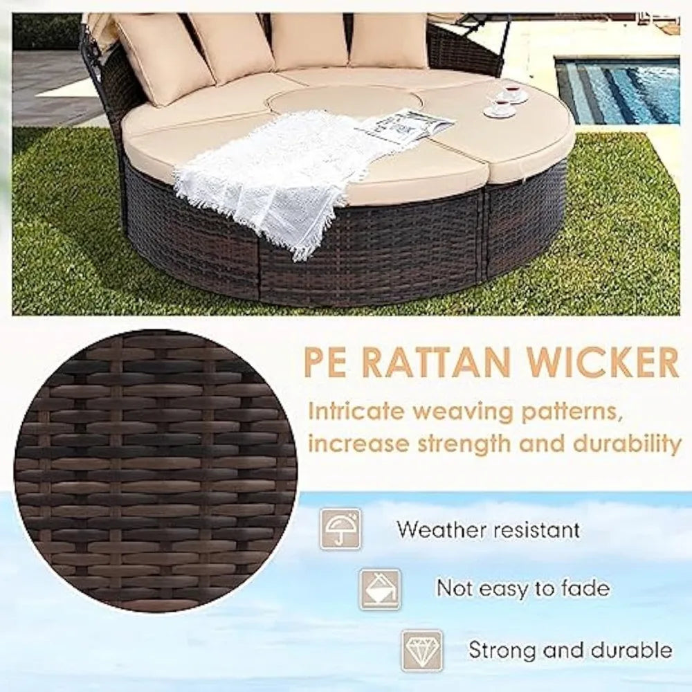 Outdoor Patio Round Daybed with Retractable Canopy