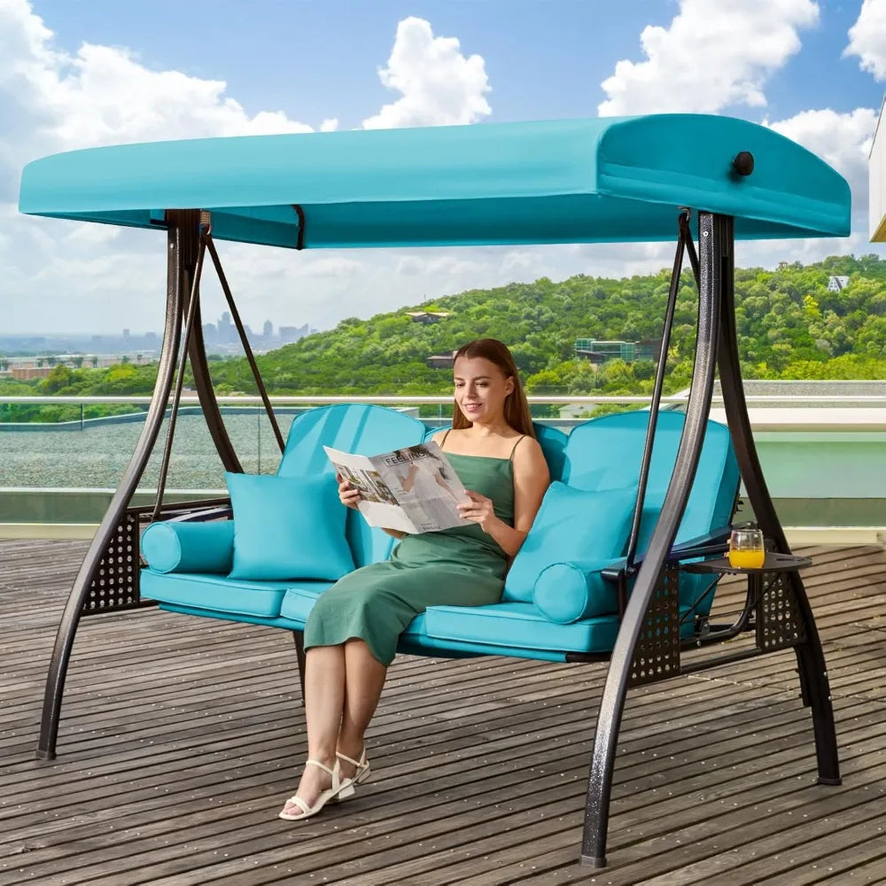 3 Seats Outdoor Porch Swing with Adjustable Canopy