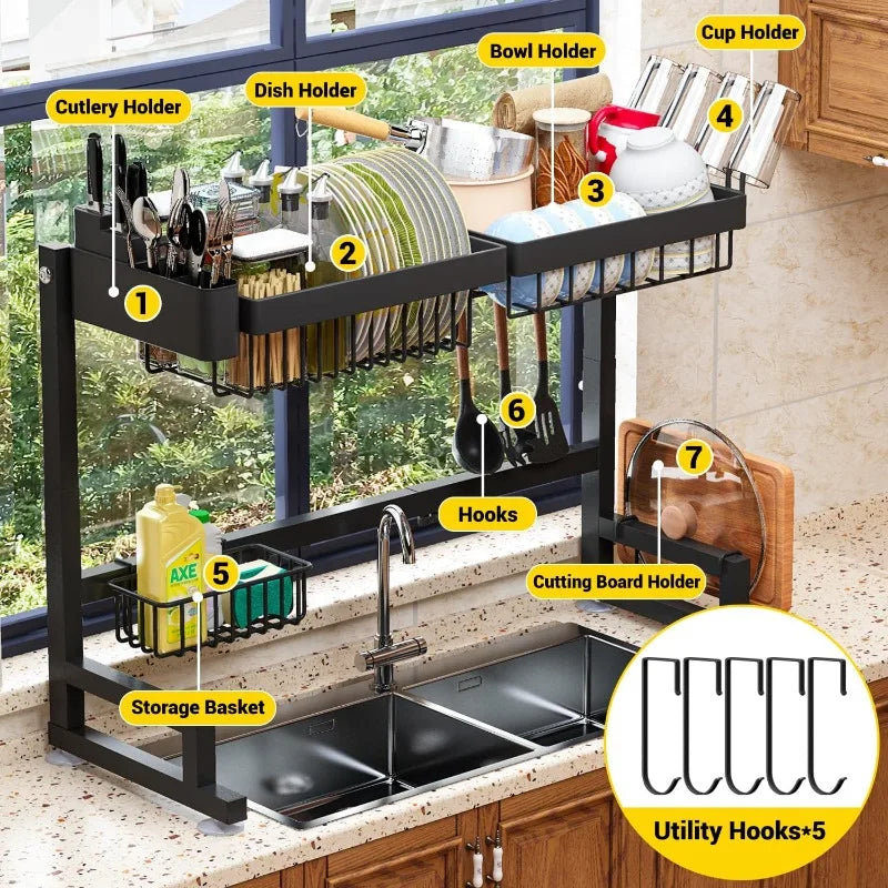 Through The Sink Dish Drying Rack (height/length Can Be Extended)