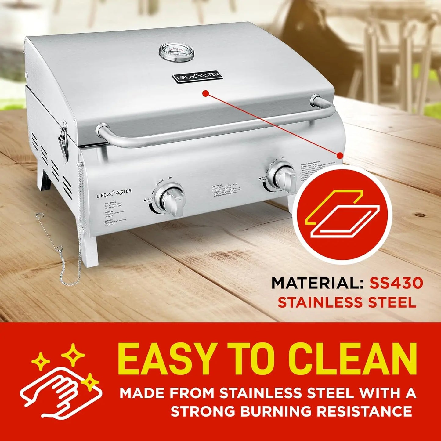 Portable Stainless Steel Gas Grill - 2 Burners