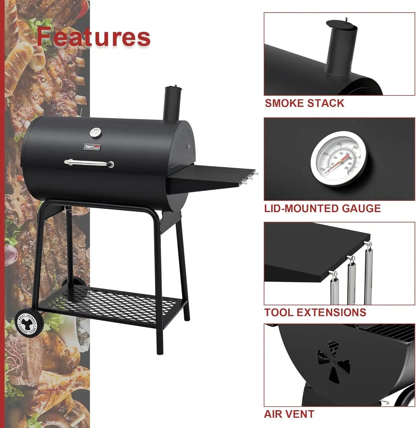 Barrel Charcoal Grill with Side Table