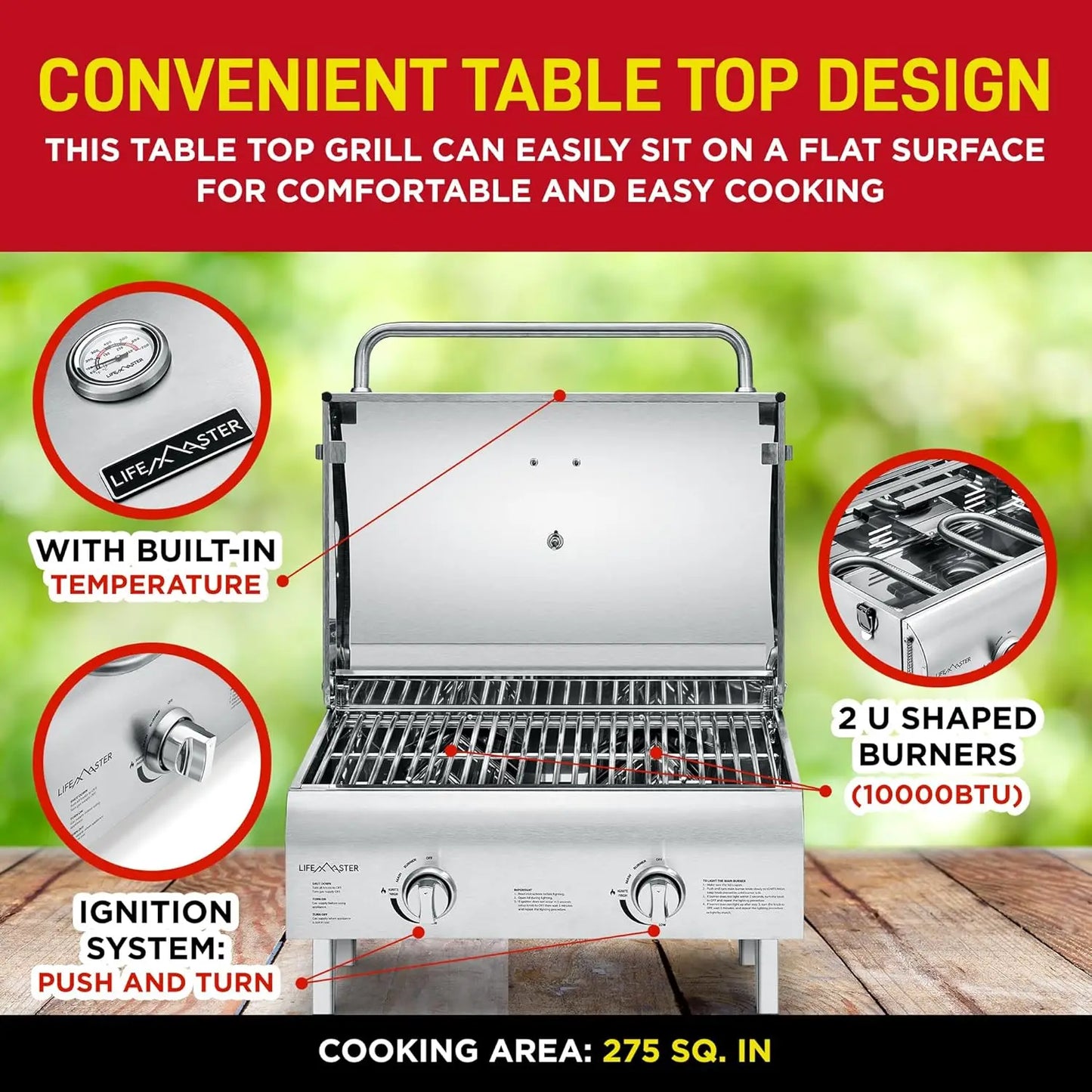 Portable Stainless Steel Gas Grill - 2 Burners