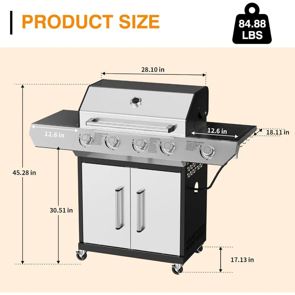 4 Led Burner Propane Gas Grill with Side Burner