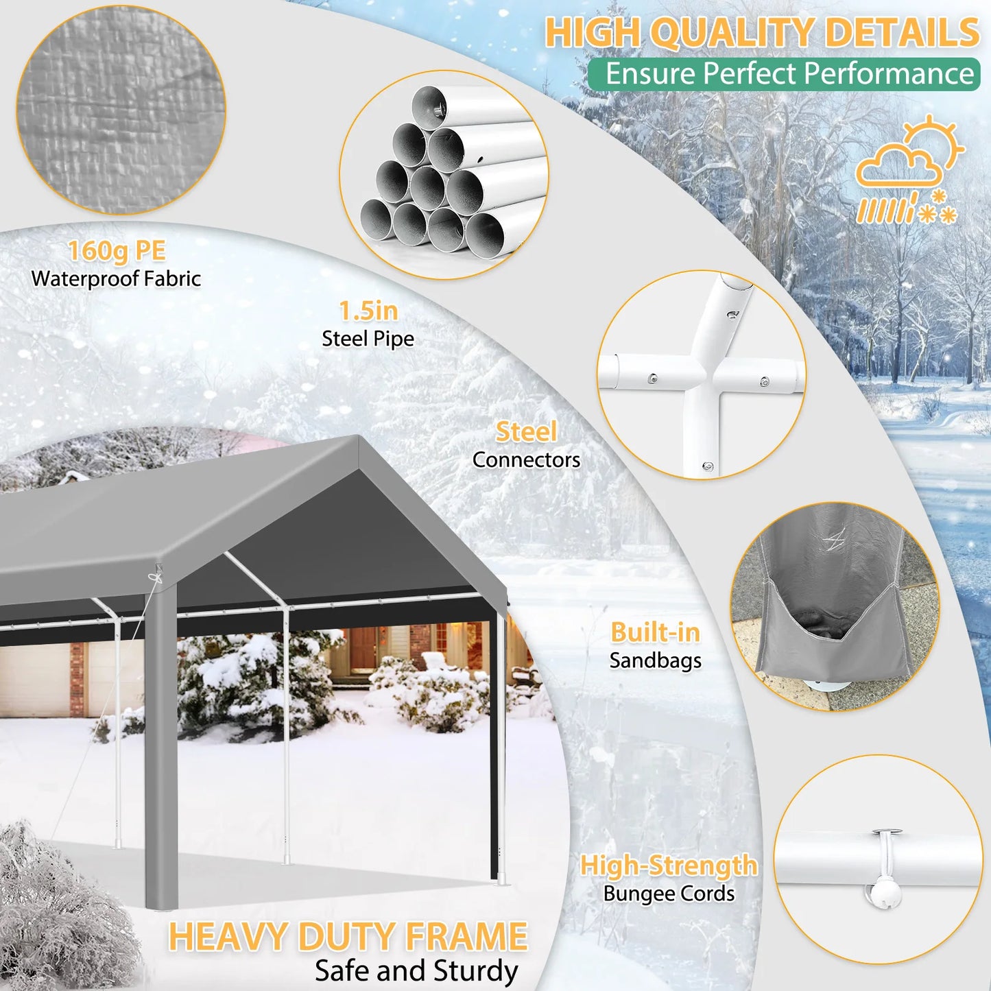 10x20 Heavy Duty Carport Canopy, with Removable Sidewalls