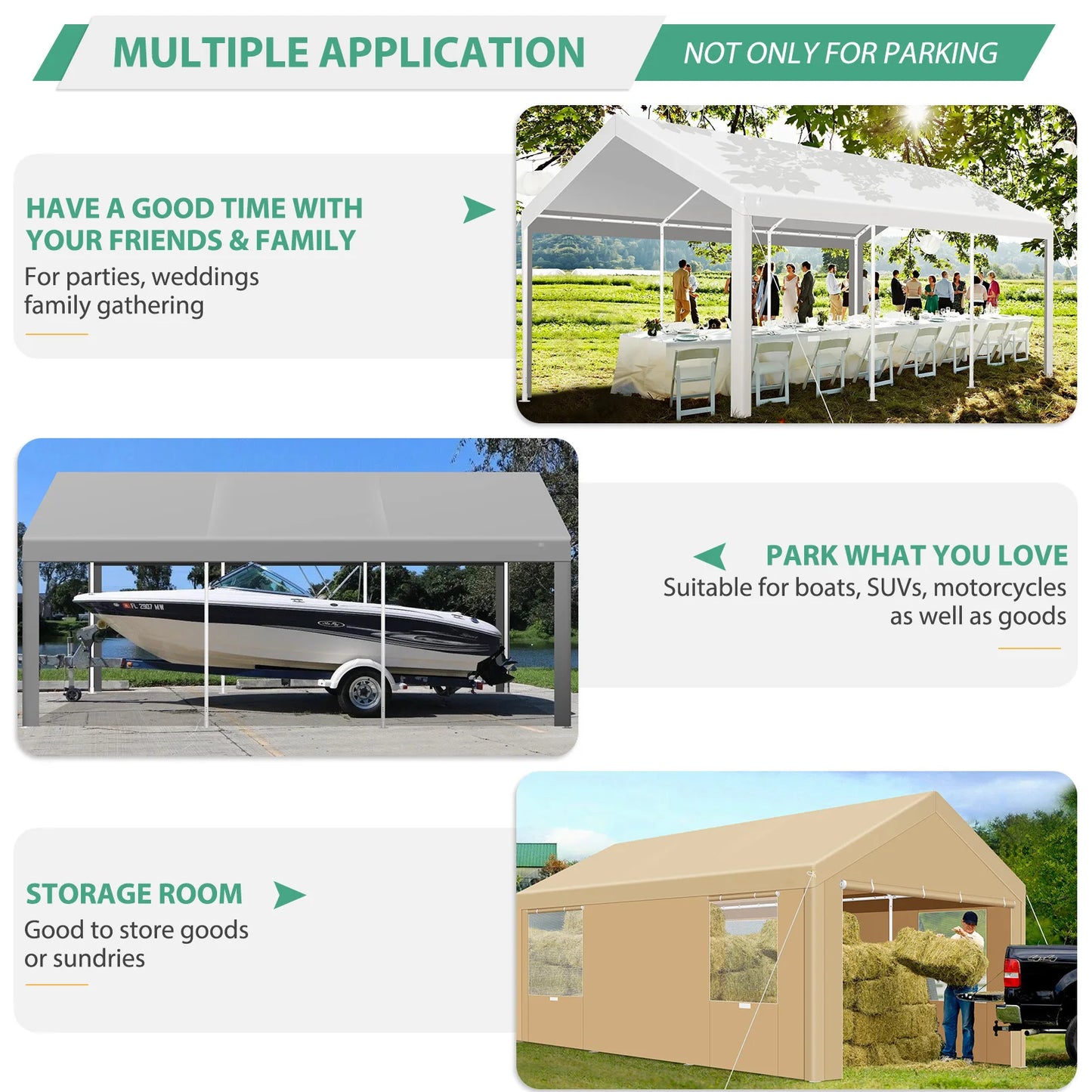 10x20 Heavy Duty Carport Canopy, with Removable Sidewalls