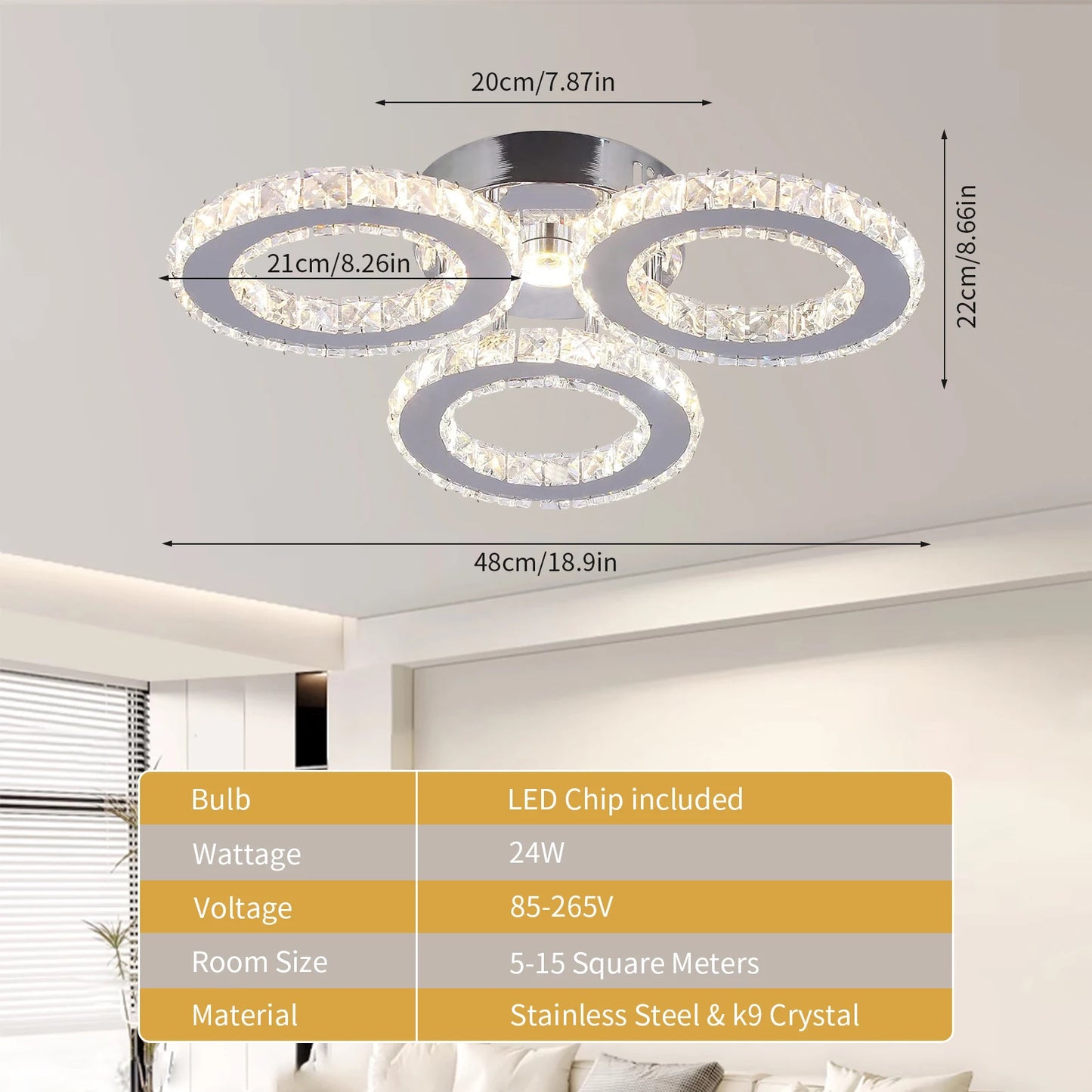 3-Circle Crystal Dimmable Ceiling Light