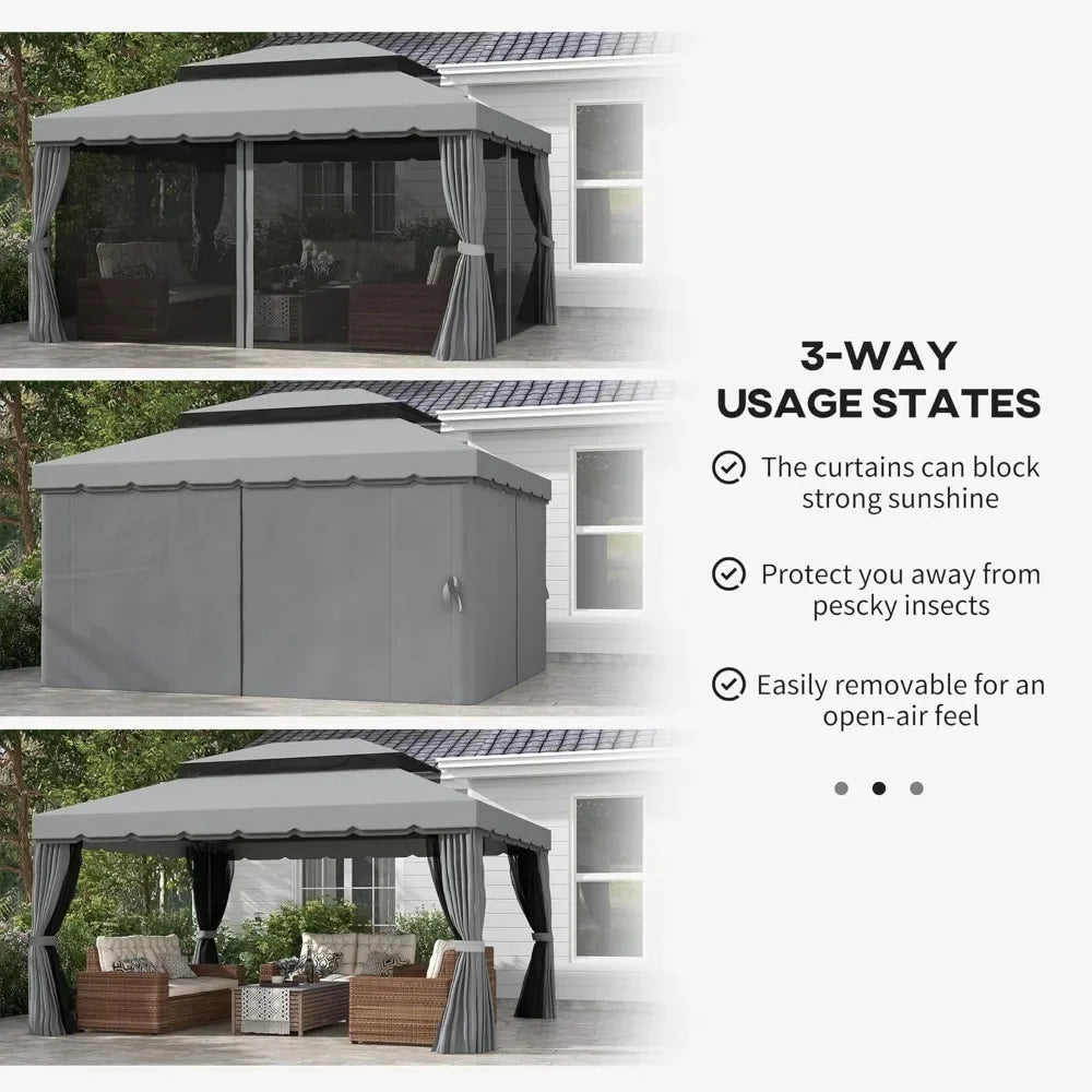 10' x 13' Patio Gazebo, with Netting and Curtains
