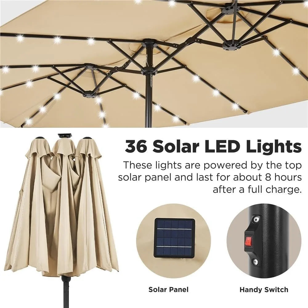 15 ft Large Patio Umbrella with Solar Lights