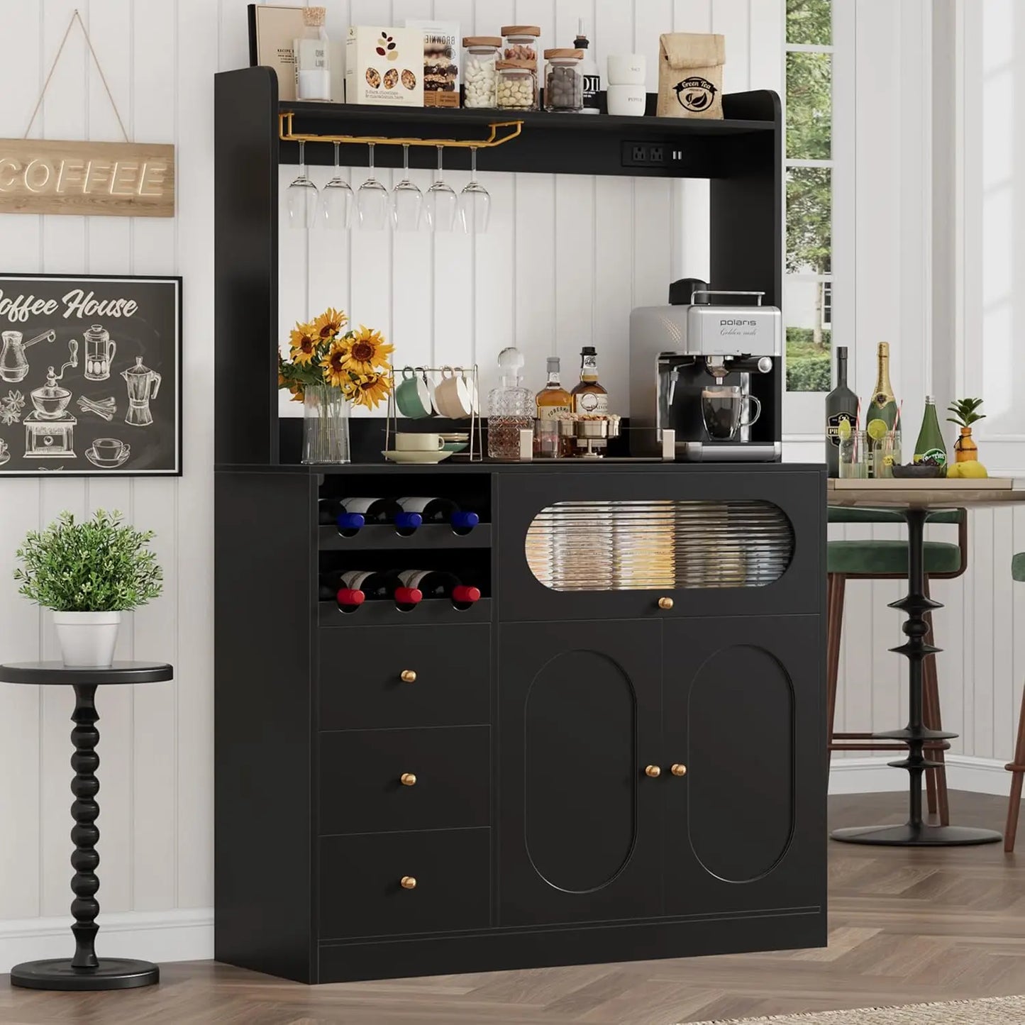 Kitchen Pantry Storage Cabinet with Hutch