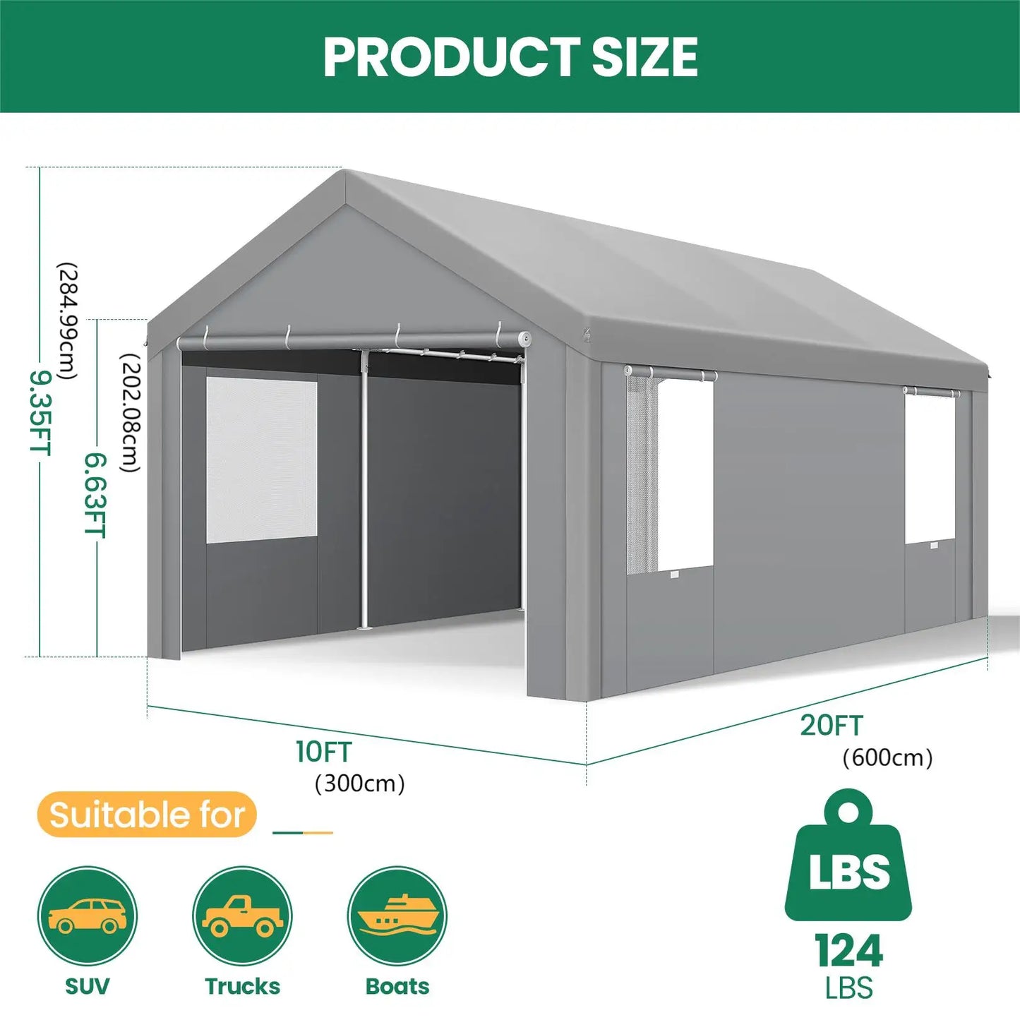 10x20 Heavy Duty Carport Canopy, with Removable Sidewalls