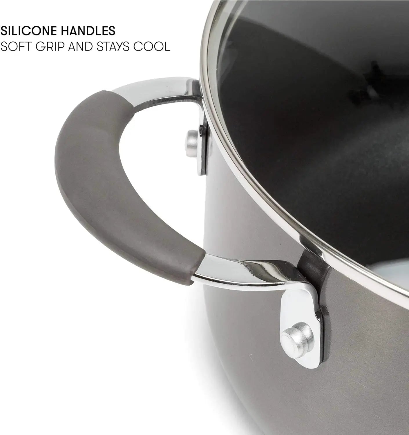 Cooking Light Nonstick Ceramic Pots and Pans Set with Silicone Stay Cool Handles
