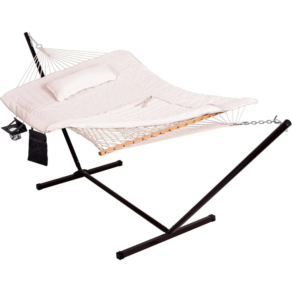 Double Outdoor Hammock with 12FT Steel Stand, 2 Persons