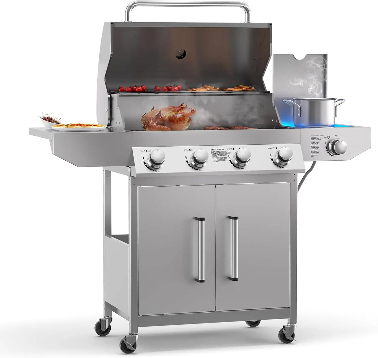 4 Led Burner Propane Gas Grill with Side Burner