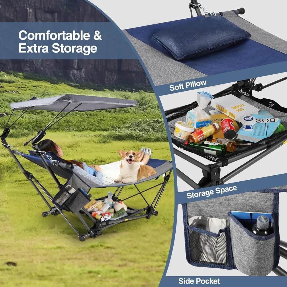 Folding Hammock with Removable Canopy and Pillow